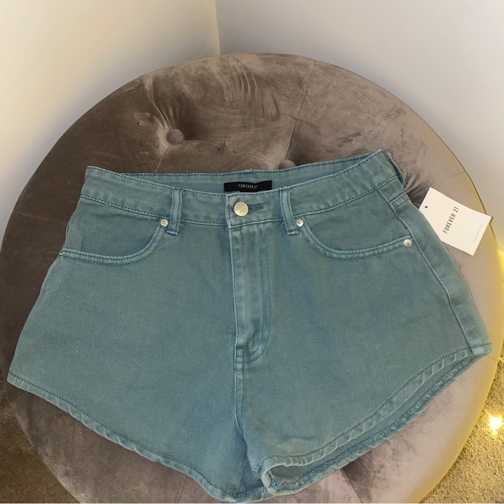 NEW WITH TAG Turquoise High Rise Denim Shorts